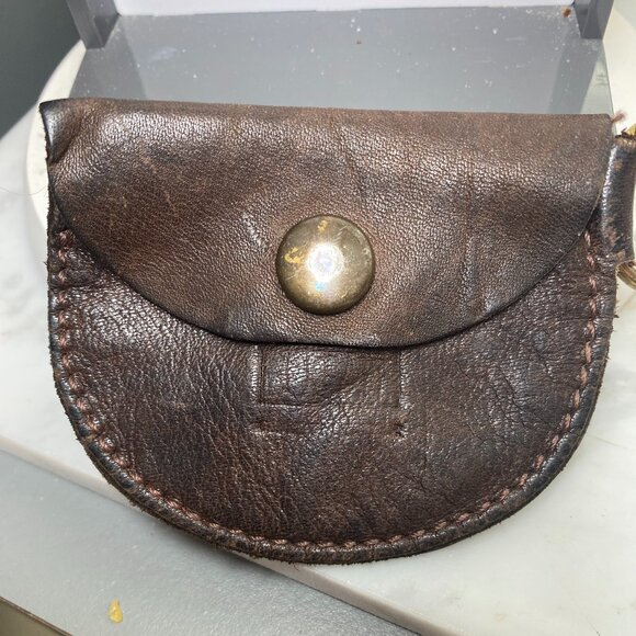 Vintage Bugatti Coin Keyring Change Purse Brown Leather Snap Flap - Picture 1 of 6